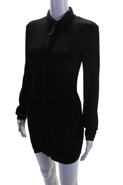 With Jean Womens Black  Ruched Button Front Long Sleeve Bodycon Dress Size S