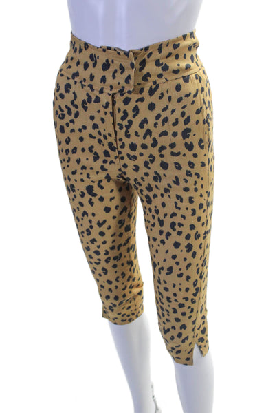 Nicholas Womens Linen Amber Brown Leopard Print High Rise Capri Pants Size 0