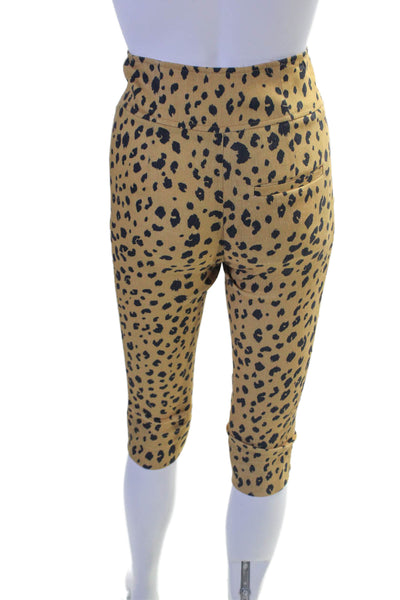 Nicholas Womens Linen Amber Brown Leopard Print High Rise Capri Pants Size 0