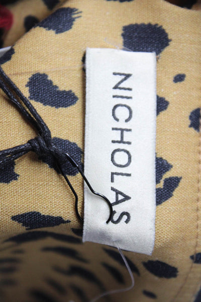 Nicholas Womens Linen Amber Brown Leopard Print High Rise Capri Pants Size 0