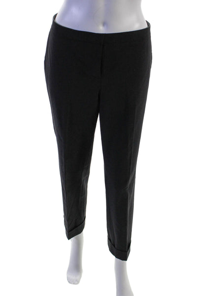 Theory Womens Zipper Fly Mid Rise Pleated Cuffed Dress Pants Black Wool Size 4