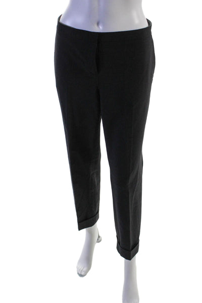 Theory Womens Zipper Fly Mid Rise Pleated Cuffed Dress Pants Black Wool Size 4