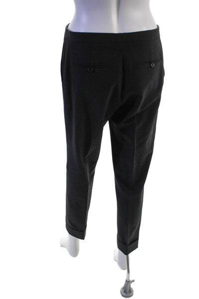 Theory Womens Zipper Fly Mid Rise Pleated Cuffed Dress Pants Black Wool Size 4