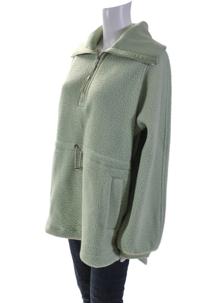 Varley Womens Quarter Zip Ribbed Trim Pocket Front Fleece Jacket Green Medium