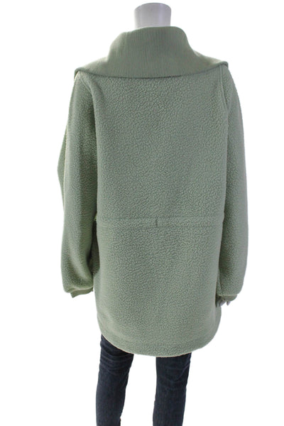 Varley Womens Quarter Zip Ribbed Trim Pocket Front Fleece Jacket Green Medium