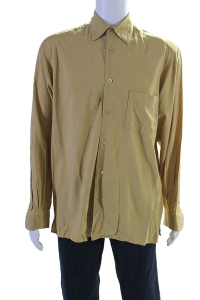 Ermenegildo Zegna Mens Button Front Long Sleeve Collared Shirt Brown Size Medium