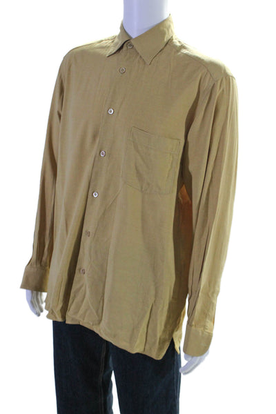 Ermenegildo Zegna Mens Button Front Long Sleeve Collared Shirt Brown Size Medium