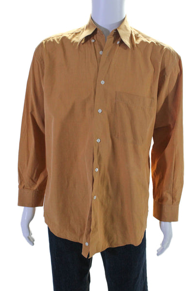 Ermenegildo Zegna Mens Button Front Long Sleeve Collared Shirt Brown Size Small