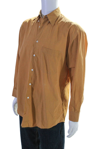 Ermenegildo Zegna Mens Button Front Long Sleeve Collared Shirt Brown Size Small