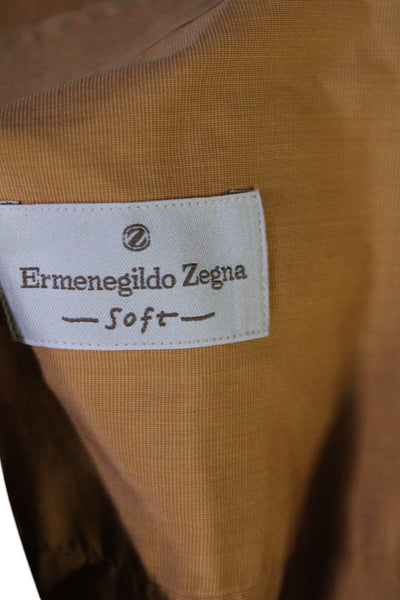 Ermenegildo Zegna Mens Button Front Long Sleeve Collared Shirt Brown Size Small