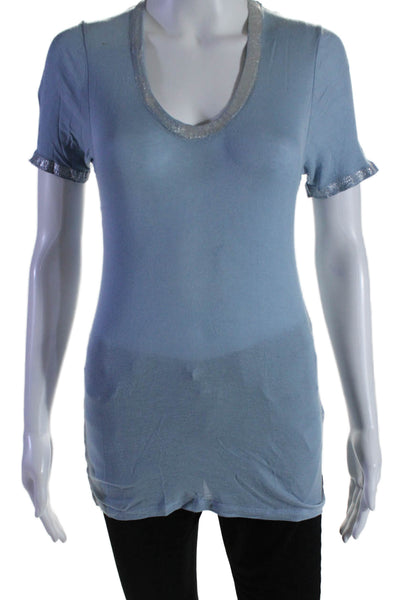 Zadig & Voltaire Women's Short Sleeves Metallic Trim T-Shirt Blue Size S