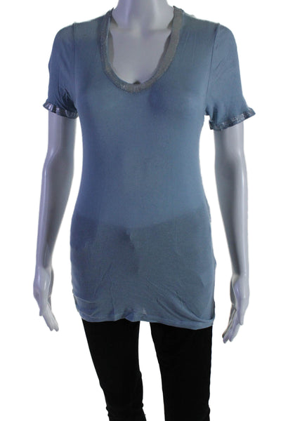 Zadig & Voltaire Women's Short Sleeves Metallic Trim T-Shirt Blue Size S