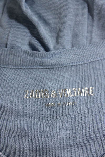 Zadig & Voltaire Women's Short Sleeves Metallic Trim T-Shirt Blue Size S