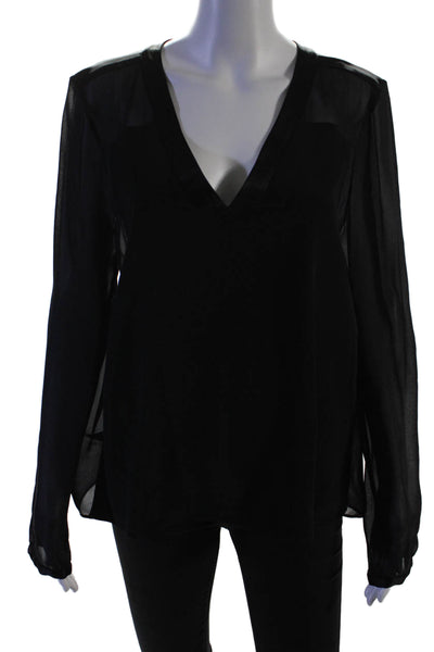 Elizabeth and James Womens Long Sleeve V-neck Blouse Black Size M