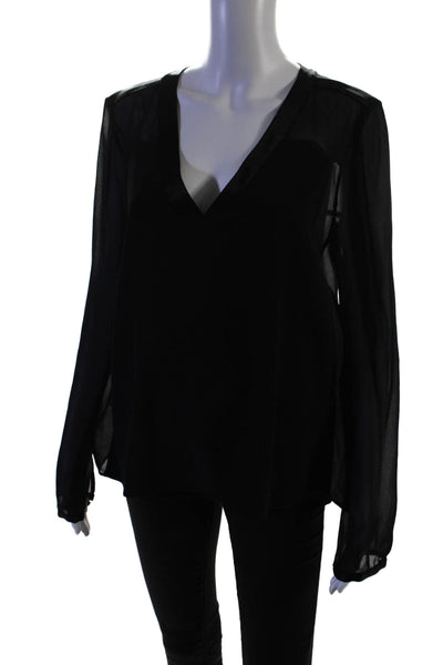 Elizabeth and James Womens Long Sleeve V-neck Blouse Black Size M