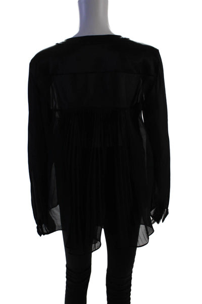 Elizabeth and James Womens Long Sleeve V-neck Blouse Black Size M