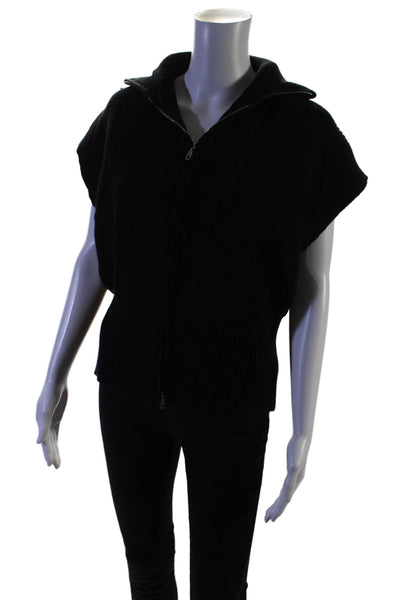 Commense Womens Ribbed High Neck Zipped Cap Sleeve Jacket Black Size M