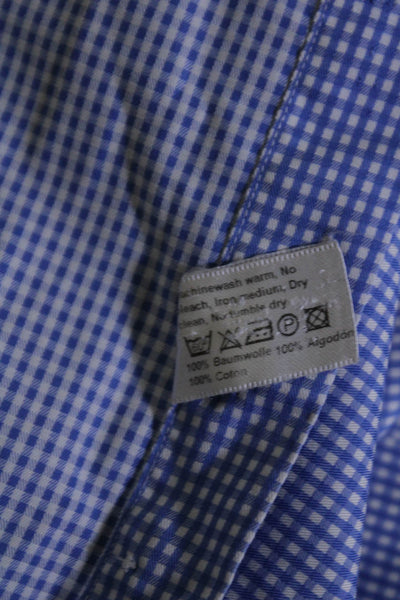 Eton Mens Button Front Long Sleeve Collared Plaid Shirt Blue White Size 15.5