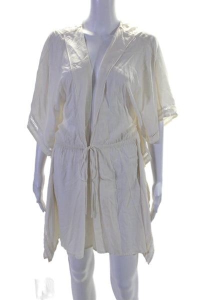 Vix Paula Hermanny Womens Short Sleeve Wrap Cover Up Dress White Size Medium