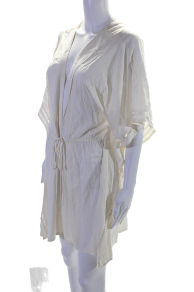 Vix Paula Hermanny Womens Short Sleeve Wrap Cover Up Dress White Size Medium