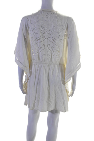 Vix Paula Hermanny Womens Short Sleeve Wrap Cover Up Dress White Size Medium