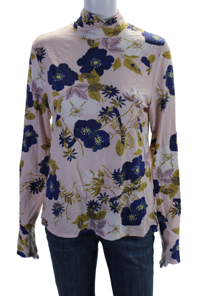 St. John Women's Turtleneck Long Sleeves Fitted Blouse Floral Size L