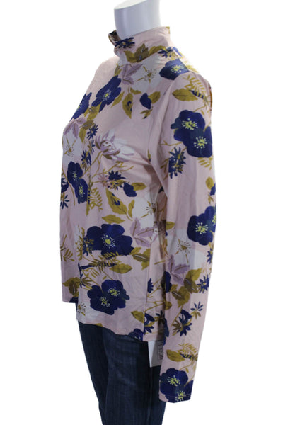 St. John Women's Turtleneck Long Sleeves Fitted Blouse Floral Size L