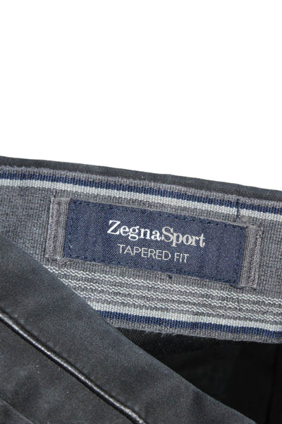 Zegna Sport Mens Mid Rise Slim Leg Tapered Fit Khaki Pants Black Cotton Size 34