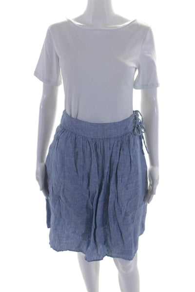 J Crew Womens Linen Pleated Textured Lined Skater Skirt Denim Blue Size 00