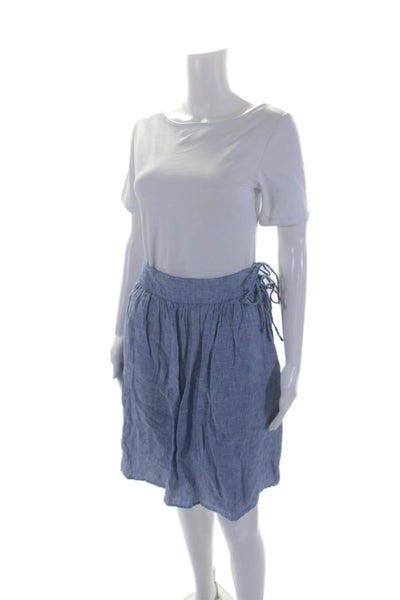 J Crew Womens Linen Pleated Textured Lined Skater Skirt Denim Blue Size 00