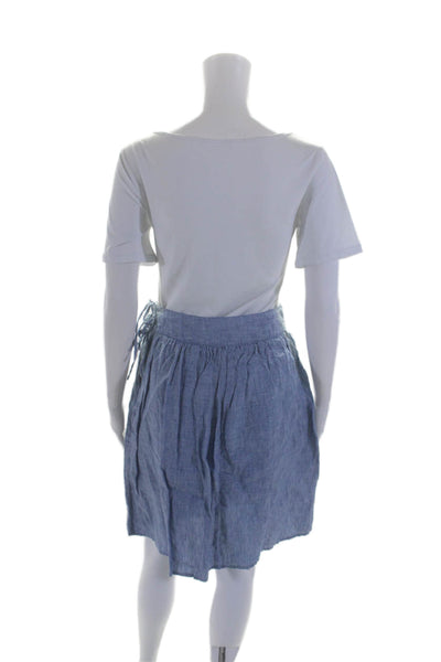 J Crew Womens Linen Pleated Textured Lined Skater Skirt Denim Blue Size 00