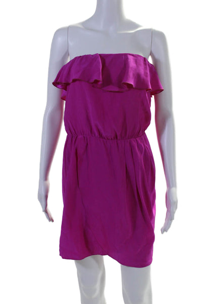 Amanda Uprichard Womens Silk Strapless Ruffle Trim Tulip Dress Pink Size M