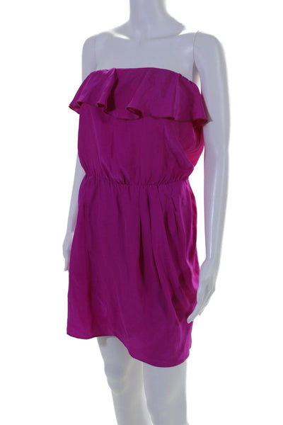 Amanda Uprichard Womens Silk Strapless Ruffle Trim Tulip Dress Pink Size M