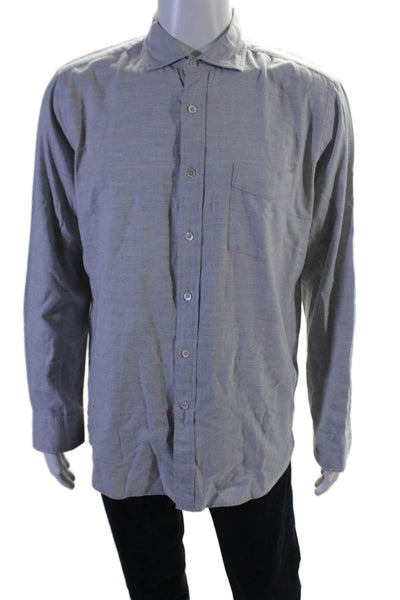 Faconnable Mens Cotton Long Sleeve Lined Button Down Shirt Gray Size L