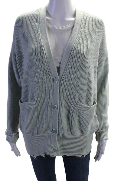 YFB Womens Button Front Oversized V Neck Cardigan Sweater Mint Cotton Size M/L