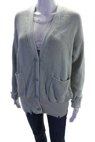 YFB Womens Button Front Oversized V Neck Cardigan Sweater Mint Cotton Size M/L