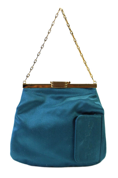 Bienen Davis Womens Dark Teal Satin Small Top Handle Handbag with Mirror