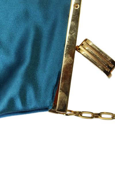 Bienen Davis Womens Dark Teal Satin Small Top Handle Handbag with Mirror