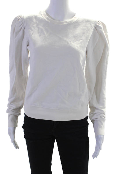 A.L.C. Womens Cotton Round Neck Long Sleeve Pullover Sweatshirt Top White Size S