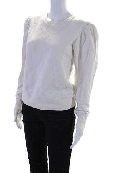 A.L.C. Womens Cotton Round Neck Long Sleeve Pullover Sweatshirt Top White Size S