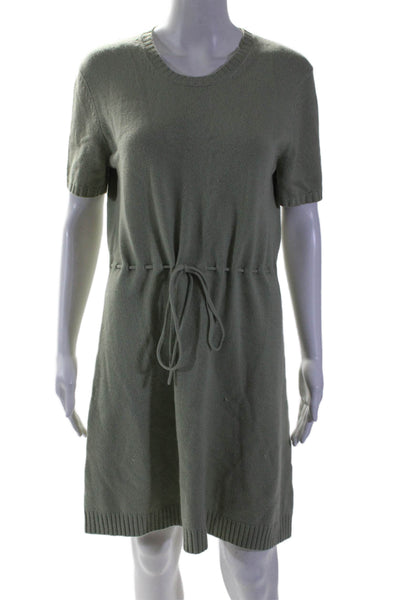 Michael Kors Womens Cashmere Short Sleeve Drawstring Sweater Dress Green Size L