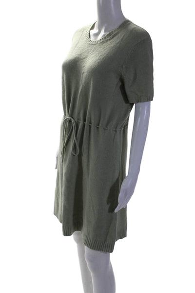 Michael Kors Womens Cashmere Short Sleeve Drawstring Sweater Dress Green Size L