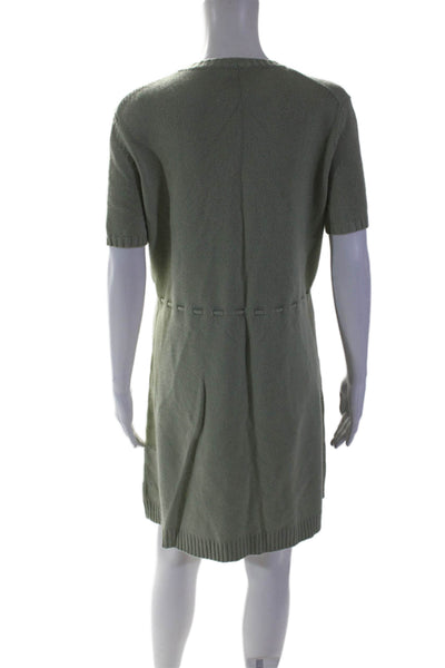 Michael Kors Womens Cashmere Short Sleeve Drawstring Sweater Dress Green Size L