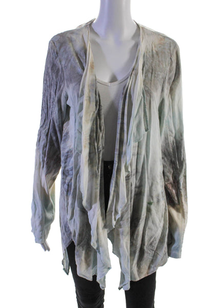 XCVI Womens Long Sleeve Open Front Abstract Kimono Shirt Jacket Gray Blue XL