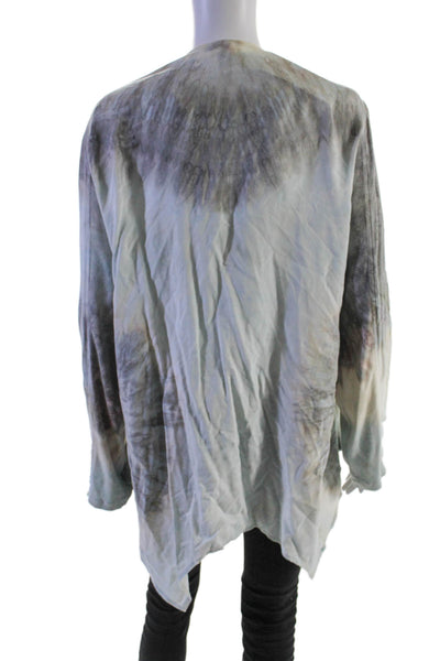 XCVI Womens Long Sleeve Open Front Abstract Kimono Shirt Jacket Gray Blue XL