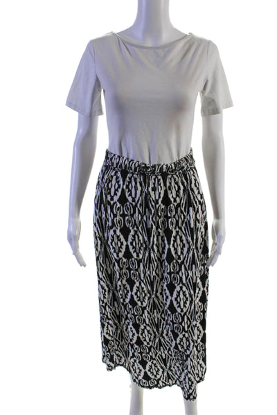 9-H15 STCL Womens Elastic Waistband Ikat Printed A Line Skirt Black White XS