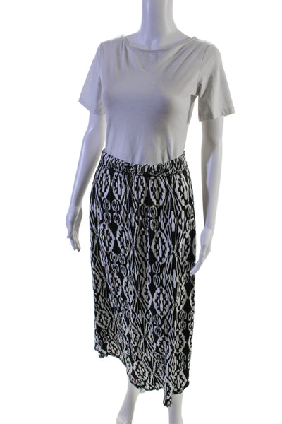 9-H15 STCL Womens Elastic Waistband Ikat Printed A Line Skirt Black White XS