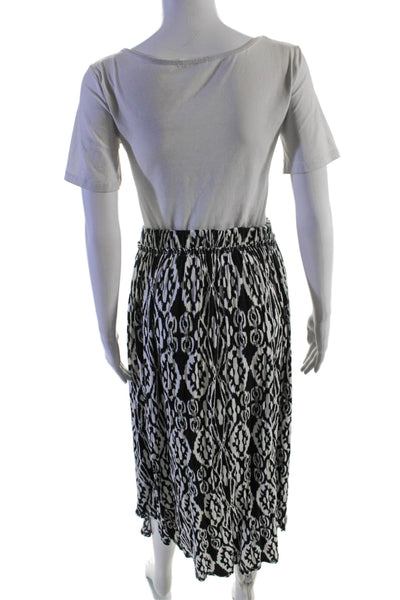 9-H15 STCL Womens Elastic Waistband Ikat Printed A Line Skirt Black White XS