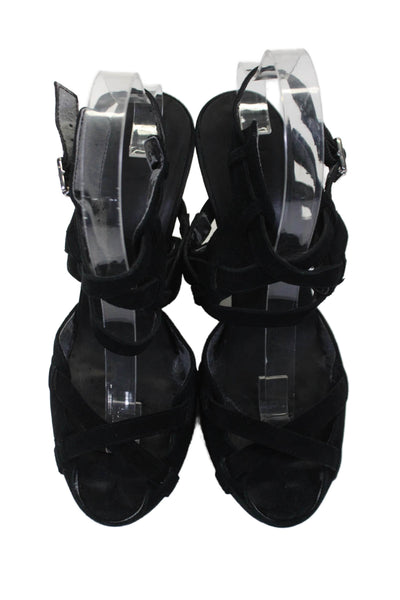 Calvin Klein Womens Ankle Buckle Strappy Detail Open Toed Heels Black Size 6