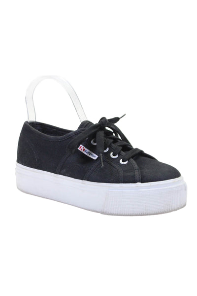 Superga Womens Canvas Lace Up Platform Casual Sneakers Solid Black Size 6